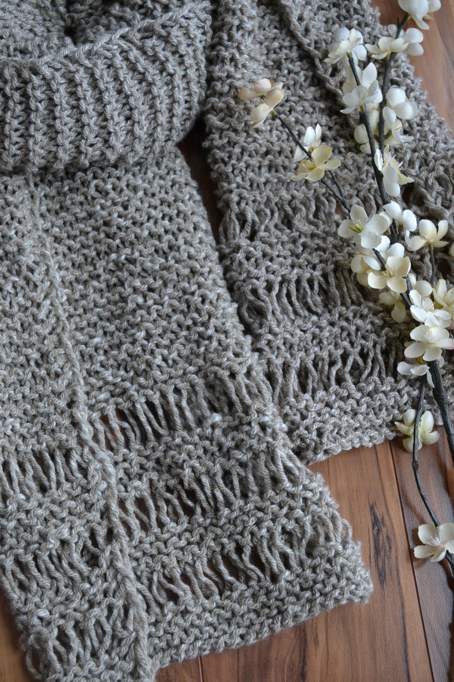 DIY KNITTING PATTERN All Seasons Scarf Hand Knitted Women's Oversized Chunky Boho Style Open End Neck Warmer Taupe