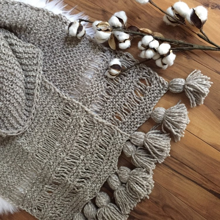 DIY KNITTING PATTERN All Seasons Scarf Hand Knitted Women's Oversized Chunky Boho Style Open End Neck Warmer Taupe