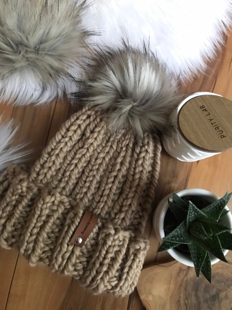 KNITTING PATTERN DIY The Simple Fold Over Beanie, Simple Knit Hat, Easy Toque, Pom Pom Beanie, Women's Warm Beanie