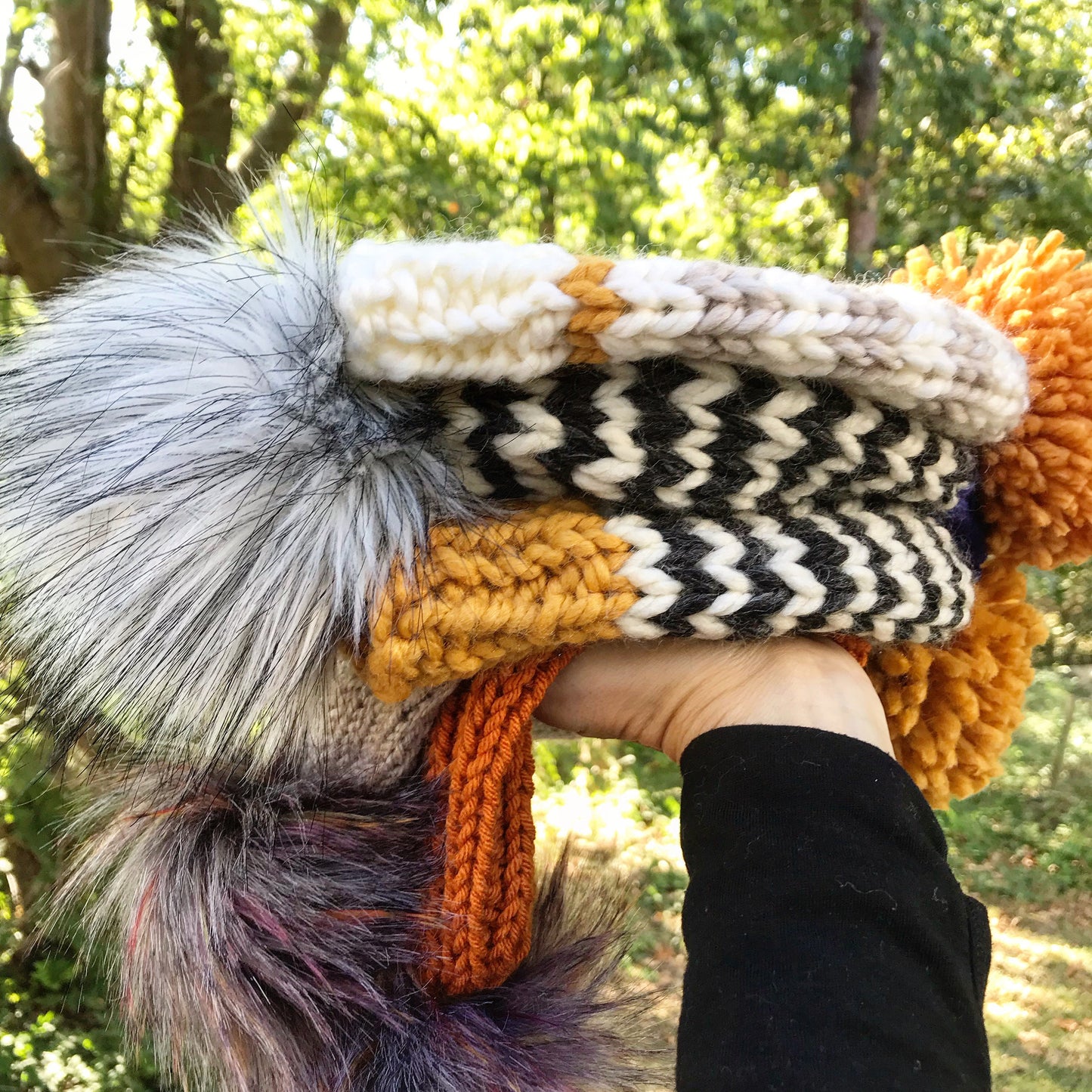 DIY Knitting Pattern The New England Women's Striped Pom Pom Beanie Hat, Striped Cap, Luxury Toque, Warm women's cap