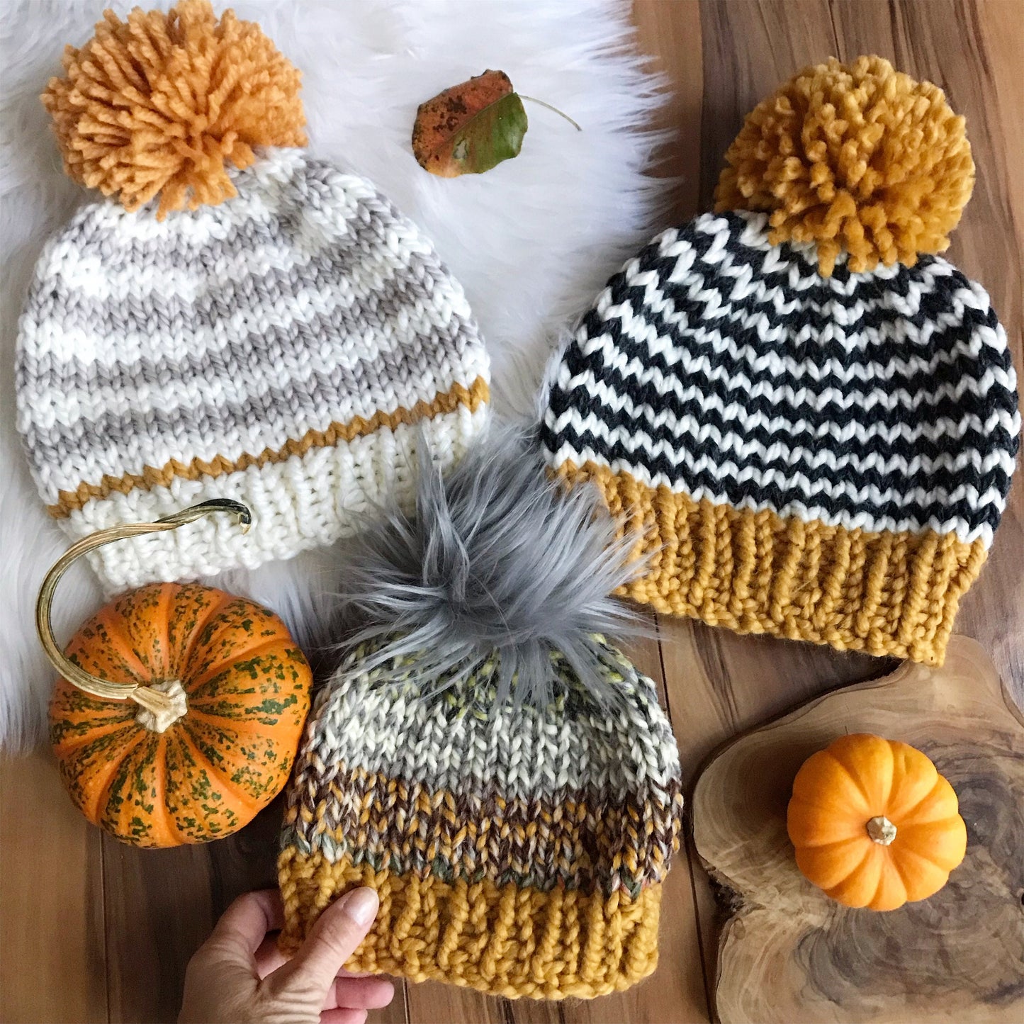 DIY Knitting Pattern The New England Women's Striped Pom Pom Beanie Hat, Striped Cap, Luxury Toque, Warm women's cap