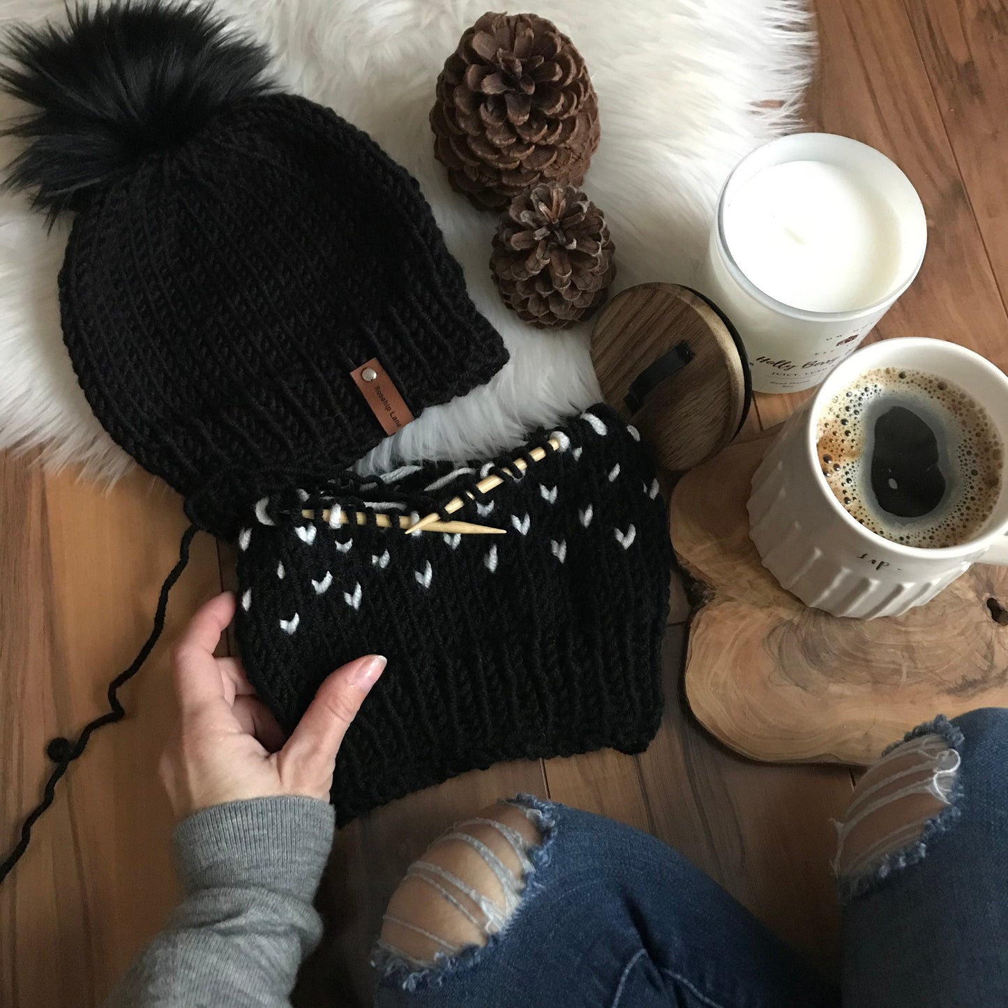 DIY Knitting Pattern Simple Knit Hat, The Folly Beach Beanie Hat, Medium Weight Pom Pom Beanie, Simple lighter weight Bobble Hat