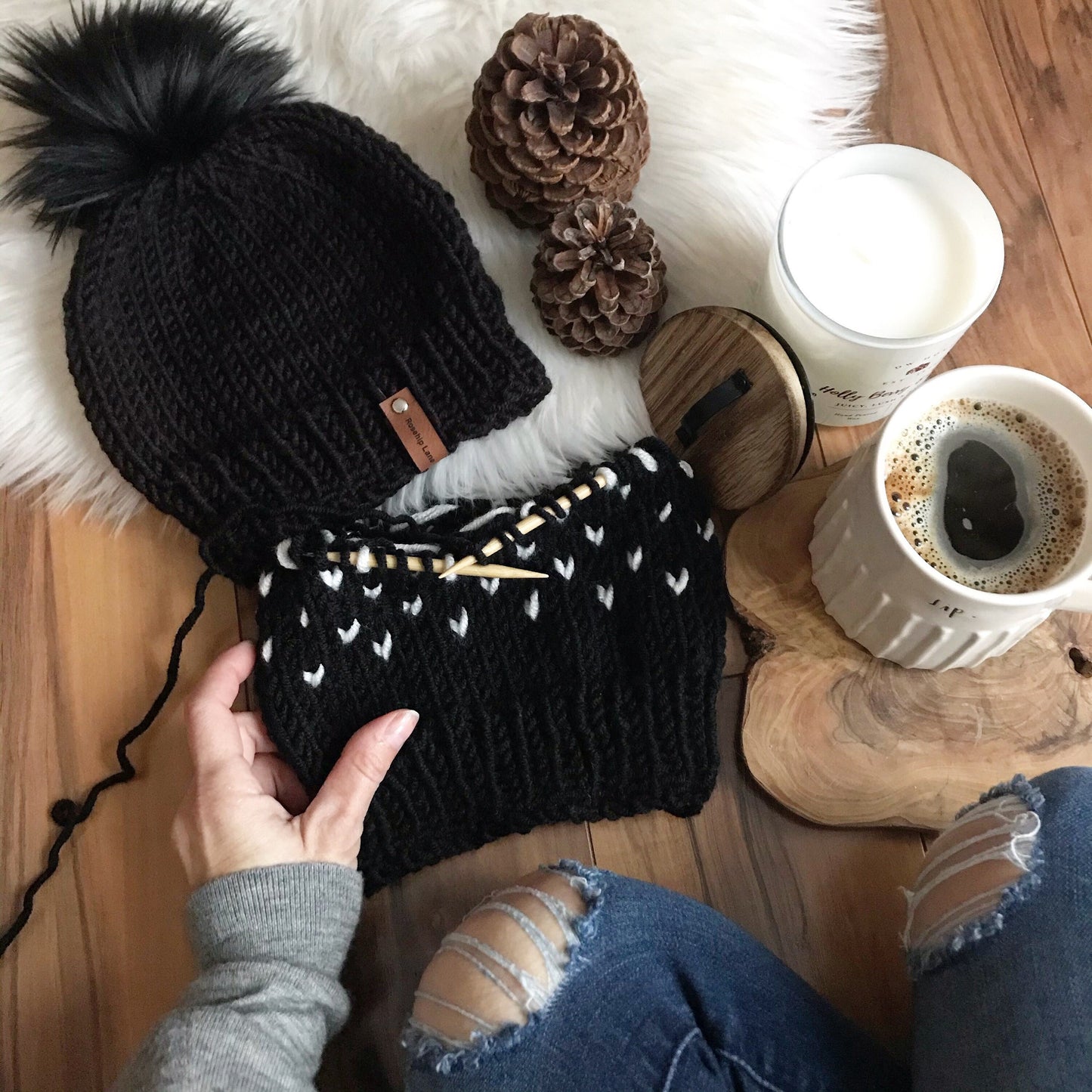 DIY Knitting Pattern Simple Knit Hat, The Folly Beach Beanie Hat, Medium Weight Pom Pom Beanie, Simple lighter weight Bobble Hat