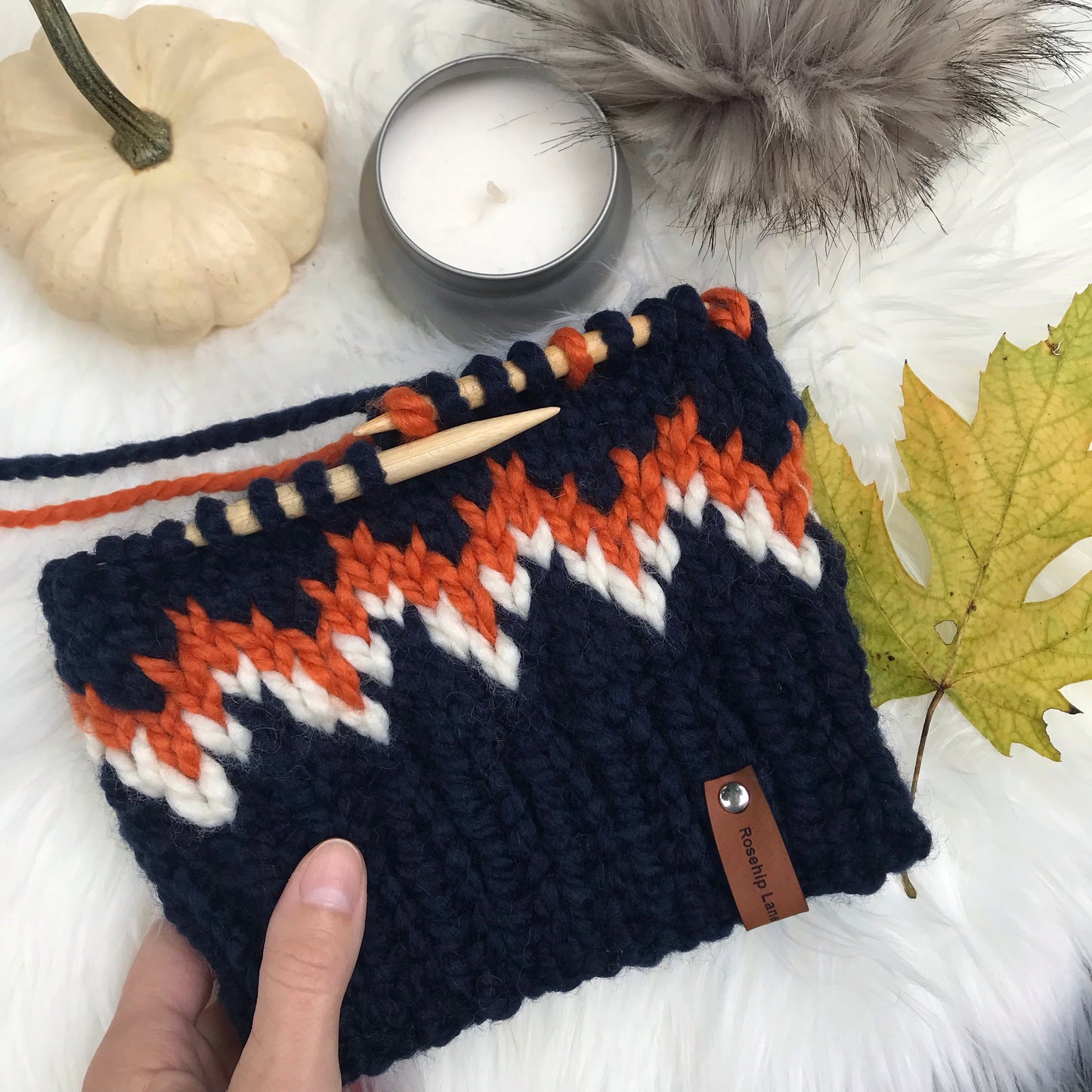 KNITTING PATTERN DIY The Chevron Print Beanie Faux Fur Pom Pom Beanie Hat Cap Toque