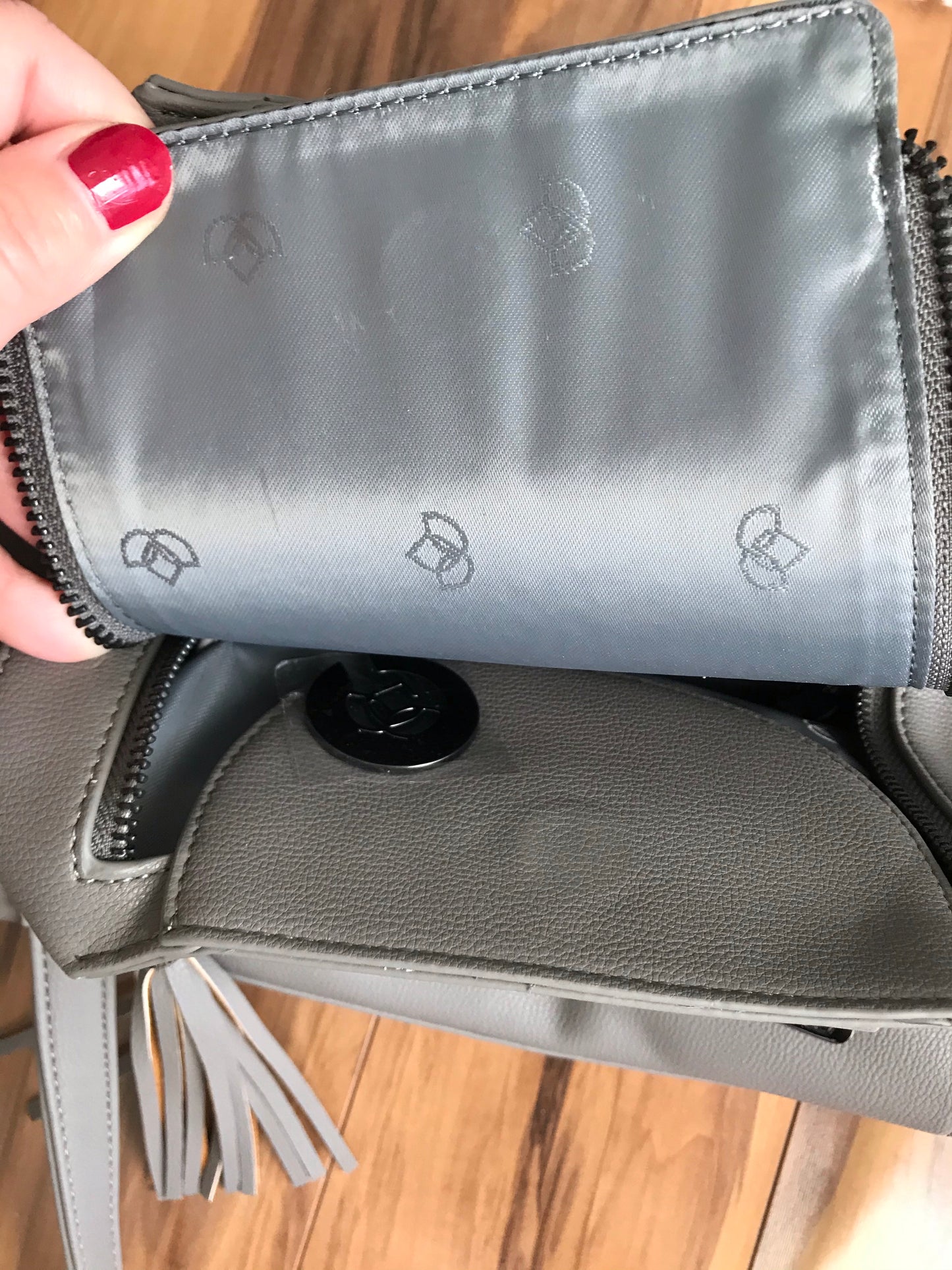 NEW Namaste knitters cross body purse light gray