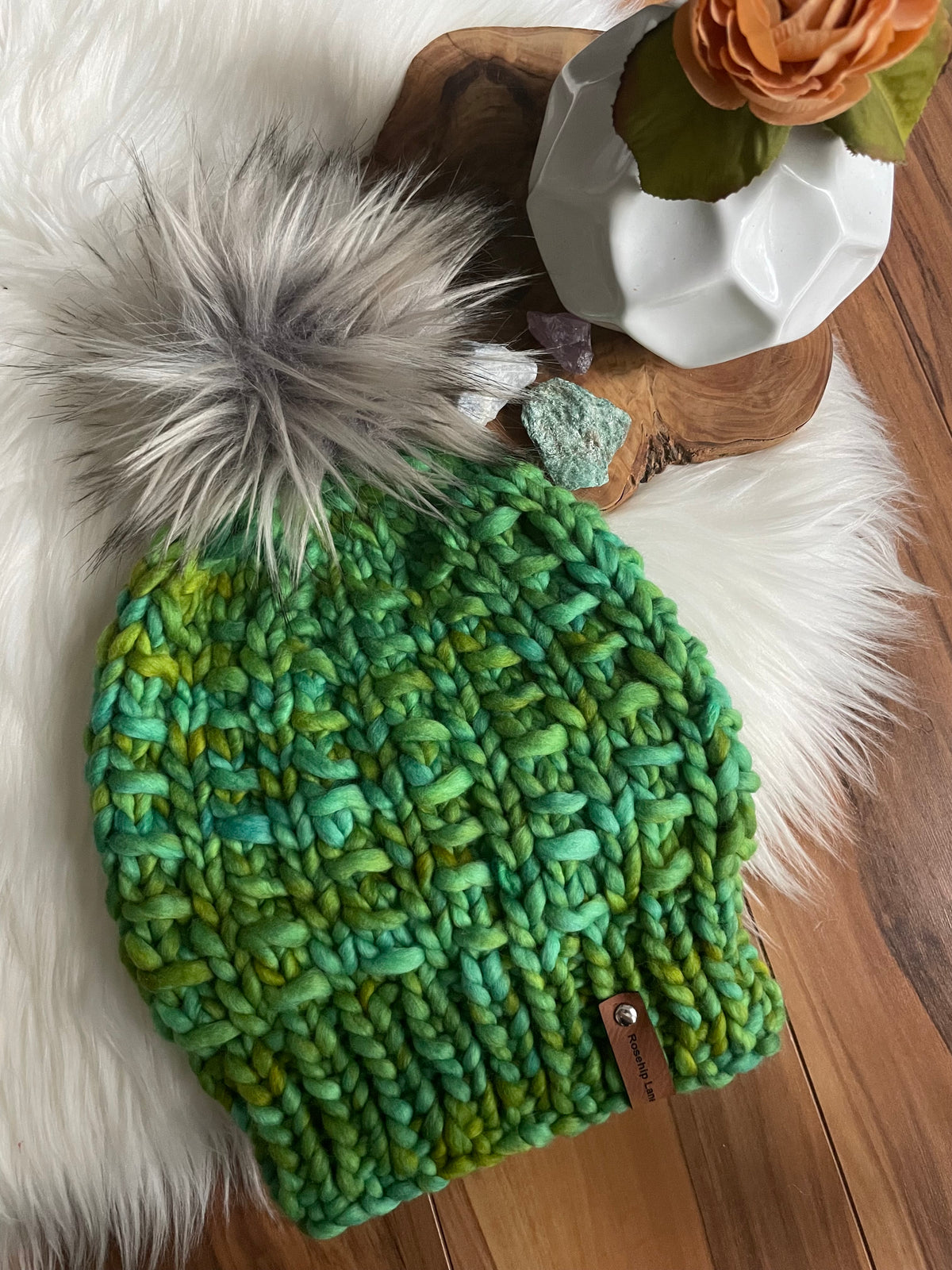 Hartford Women’s Luxury Hand Knitted Beanie Hat size S/M green color