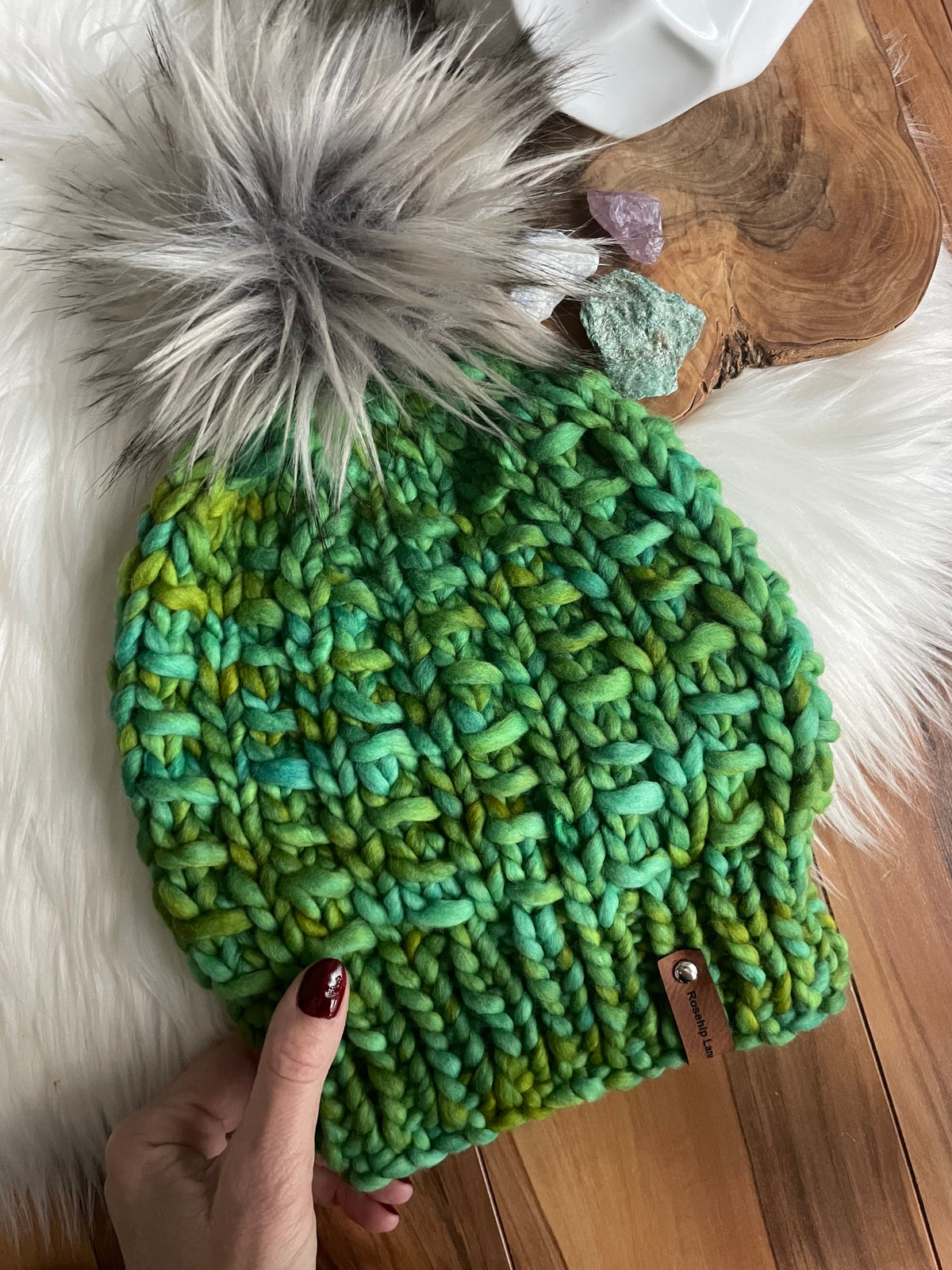 Hartford Women’s Luxury Hand Knitted Beanie Hat size S/M green color