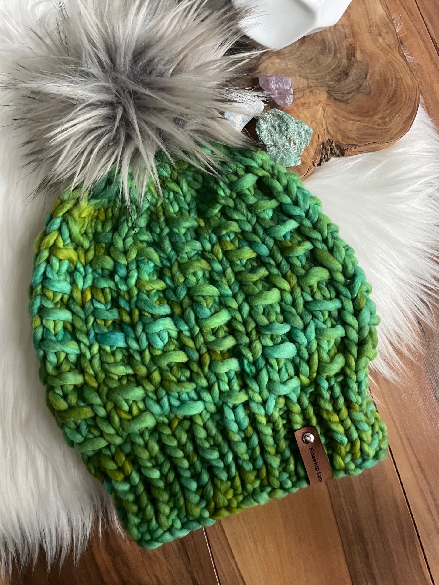Hartford Women’s Luxury Hand Knitted Beanie Hat size S/M green color