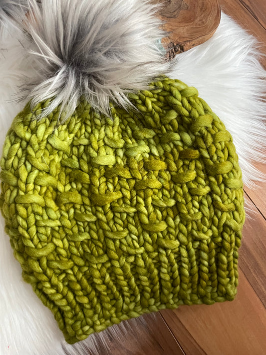 Five Points Women's Beanie Hat in Lettuce green size S/M !00% Malabrigo woll soft Baclawa, Toque