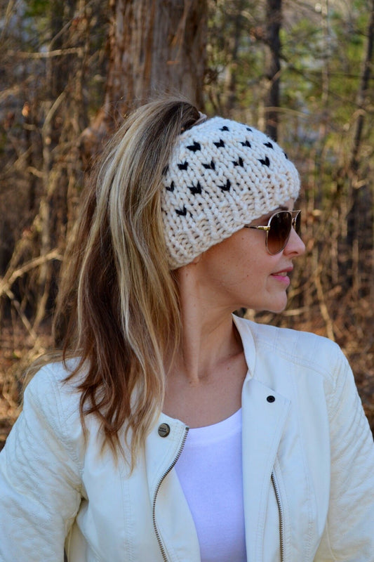 DIY Messy Bun Beanie, KNITTING PATTERNPonytail Beanie hat, Fair Isle Print Women's Warm Wool Ponytail Beanie Hat Cap Toque