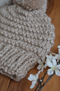 DIY Knitting Pattern The Rejviz Beanie Women's Slouchy Oversized Pompom Hat Cap Toque Taupe Beige