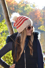 Load image into Gallery viewer, DIY Knitting Pattern The Big Stripe Women&#39;s Slouchy Pom Pom Beanie Hat Cap Toque Black Ivory Fisherman