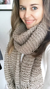 DIY KNITTING PATTERN All Seasons Scarf Hand Knitted Women's Oversized Chunky Boho Style Open End  Neck Warmer Taupe
