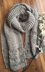 DIY KNITTING PATTERN All Seasons Scarf Hand Knitted Women's Oversized Chunky Boho Style Open End  Neck Warmer Taupe