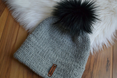 DIY Knit Beanie Kit, Knitting Kit Double Brim Beanie, Faux Fur Pom Pom Women's Hat, Wool Cap, Fisherman's Toque,  Seamless Soft Wool Hat