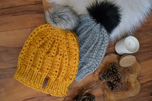 Load image into Gallery viewer, DIY Knitting Pattern The Happy Ribbed Beanie Women&#39;s Slouchy Oversized Pompom Hat Cap Toque Soft Warm Elegant