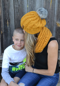 DIY Knitting Pattern The Happy Ribbed Beanie Women's Slouchy Oversized Pompom Hat Cap Toque Soft Warm Elegant
