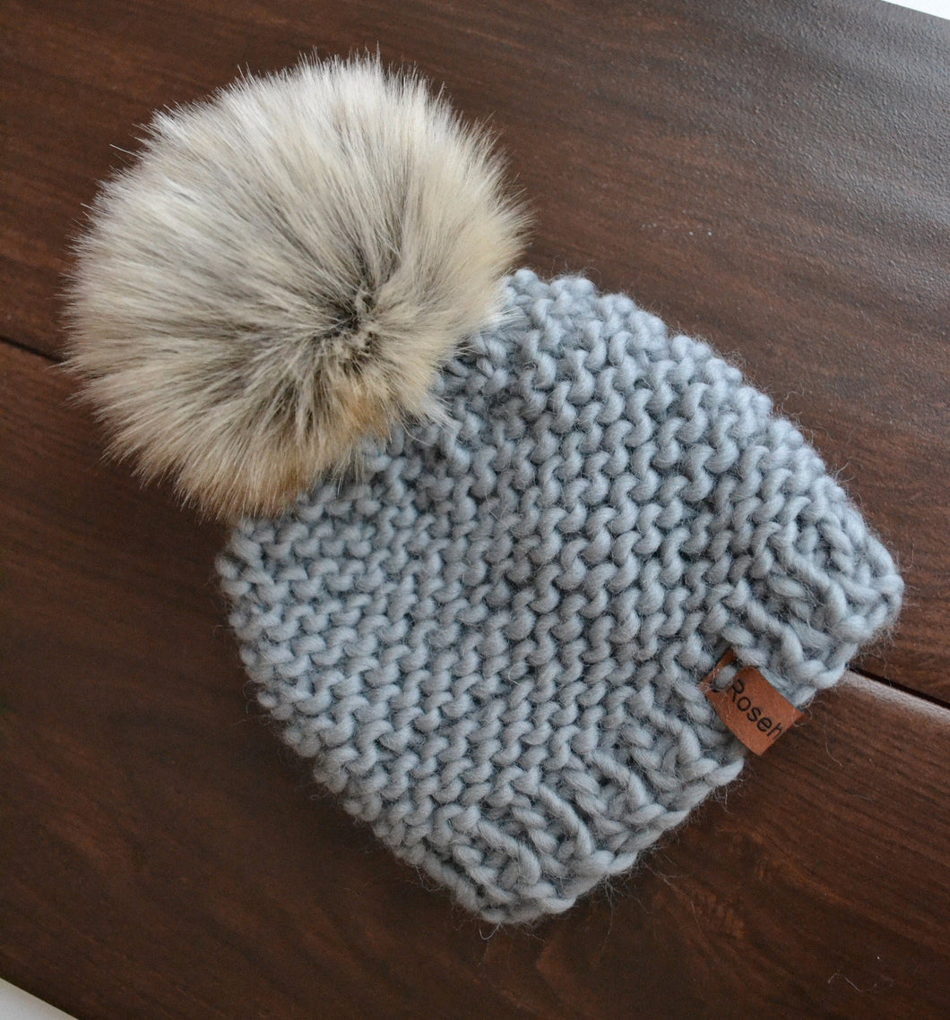 DIY KNITTING PATTERN Luxury Newborn Garter Stitch Faux Fur Pom Pom Beanie Hat Cap Toque Unisex We Are Knitters