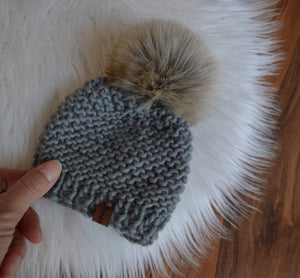 DIY KNITTING PATTERN Luxury Newborn Garter Stitch Faux Fur Pom Pom Beanie Hat Cap Toque Unisex We Are Knitters