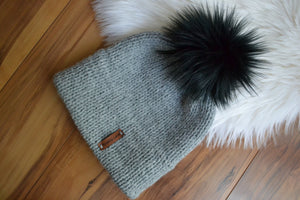 DIY KNITTING PATTERN The Double Brim Beanie Faux Fur Pom Pom Unisex Boho Timeless Wool Beanie Hat Cap Toque