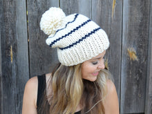 Load image into Gallery viewer, DIY Knitting Pattern The High Country Unisex Adult Beanie, Women&#39;s Slouchy Toque, Oversized Pompom Hat, Unisex Cap  DIY, Knit Beanie