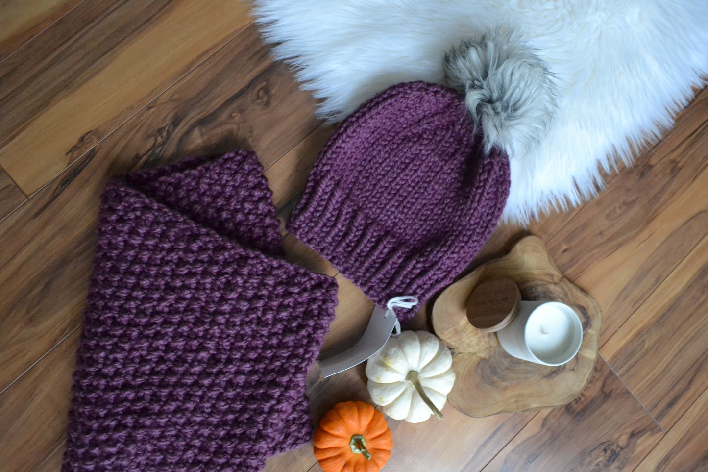 KNITTING PATTERN BUNDLE Fair Isle Beanie Hat Seed Stitch Snood Cowl Scarf Hand Knitted Women's Oversized Boho Style Set Snood Neck Warmer