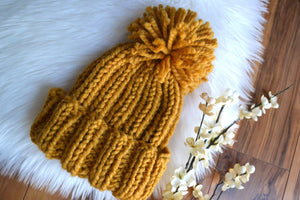 KNITTING PATTERN DIY The Simple Fold Over Beanie, Simple Knit Hat, Easy Toque, Pom Pom Beanie, Women's Warm Beanie