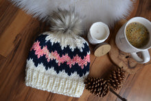 Load image into Gallery viewer, KNITTING PATTERN DIY The Chevron Print Beanie Faux Fur Pom Pom Beanie Hat Cap Toque