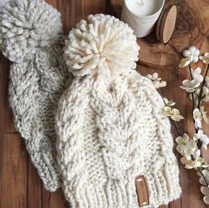 KNITTING PATTERN DIY The Double Cable Beanie Pom Pom Beanie Hat Cap Toque Bobble Hat Winter Hat, Beanie Hat Knitting Pattern