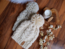Load image into Gallery viewer, KNITTING PATTERN DIY The Double Cable Beanie Pom Pom Beanie Hat Cap Toque Bobble Hat Winter Hat, Beanie Hat Knitting Pattern