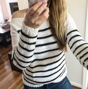 KNITTING PATTERN DIY Sailor Striped Cotton Sweater, Women's Knit Top, Cotton Sweater Top, Simple Knit Top, Cotton Top, Easy Knit Cotton Top