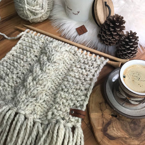 Knitting Pattern DIY The Blowing Rock Cozy Fringe Cable Knit Scarf, Shawl Hand Knitted Women's Boho Style Scarf