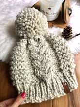 Load image into Gallery viewer, KNITTING PATTERN DIY The Blowing Rock Beanie,  Pom Pom Beanie Hat, Cap Toque Bobble Hat Winter Hat, Beanie Hat Knitting Pattern