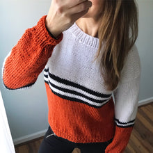 Load image into Gallery viewer, KNITTING PATTERN DIY Pumpkin Spice Women&#39;s Pullover Sweater, Women&#39;s Knit Top, Sweater Top, Simple Knit Top, Easy Knit Top, Easy Knit  Top