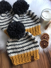Load image into Gallery viewer, Knitted Hat DIY, Women’s Beanie PATTERN, Chunky Knit hat, Striped knit beanie hat , The Ocracoke Women&#39;s Striped Beanie Hat, Striped Cap