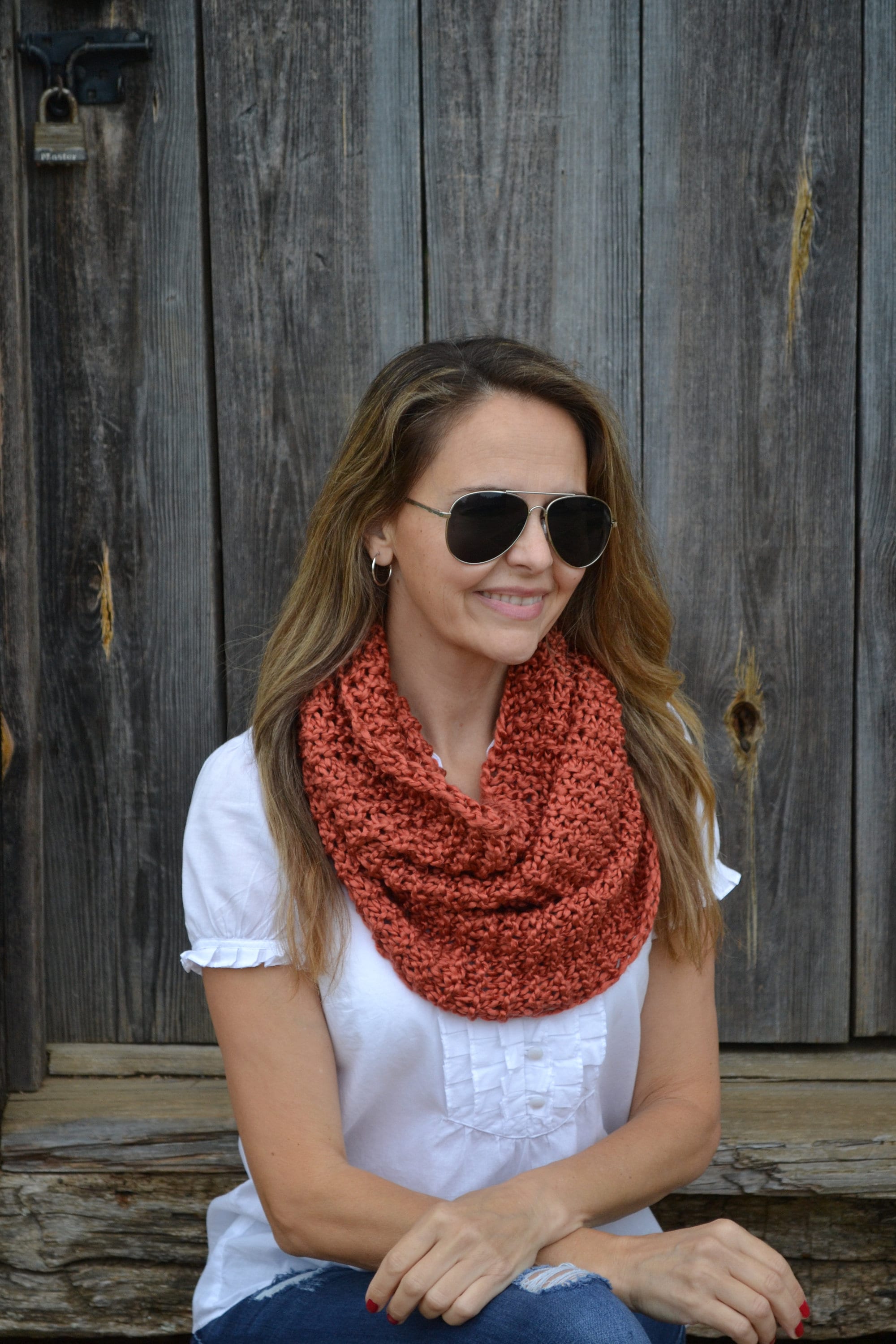 Luxurious Hand Knit Cowl Scarf - buying CORAL