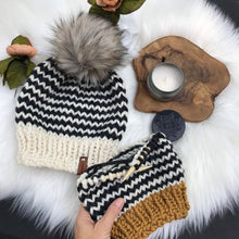 Load image into Gallery viewer, DIY Knitting Pattern Thin Stripe Women&#39;s Striped Pom Pom Beanie Hat, Striped Cap, Luxury Toque, Warm women&#39;s cap